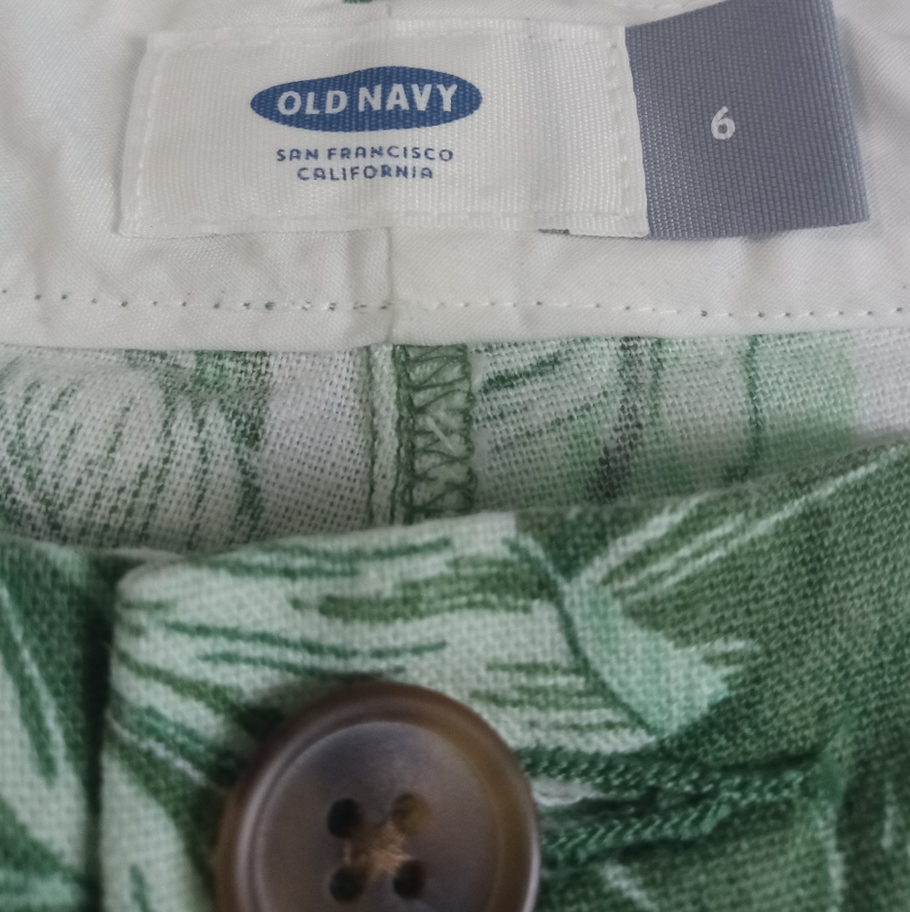 Old Navy Shorts Linen Philodendren Leaves Size 6 Green White - Picture 2 of 13